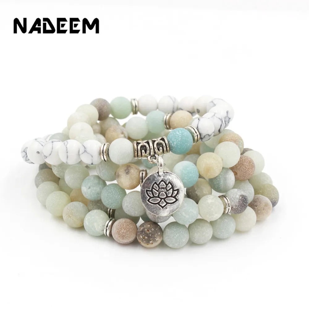 NADEEM 108Pcs 8MM Frosted Matte Amazonite Prayer Stone Beads Lotus Buddha Om Charm Wrist Men Women Mala Beads Bracelet Necklace
NADEEM 108Pcs 8MM Frosted Matte Amazonite Prayer Stone Beads Lotus Buddha Om Charm Wrist Men Women Mala Beads Bracelet Necklace