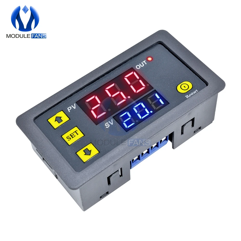 

DC 12V Timing Delay Relay Module Cycle Timer LED Time Dual Digital Display Thermolator 0-999 mi With Swtich Case Instruments