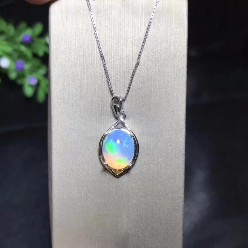 925 Sterling Silver Fire Opal Pendant Necklace for Women