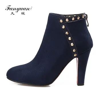 Hot Sexy Style Spring/Autumn Women's Flock Boots Solid Zip with RivetsThin Heel Boots Ladies' Round Toe Ankle Boots
Hot Sexy Style Spring/Autumn Women's Flock Boots Solid Zip with RivetsThin Heel Boots Ladies' Round Toe Ankle Boots