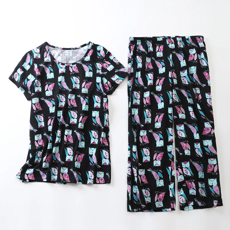 New 2019 Women Pajamas Cotton Cute Owl Print Black Pajama Set Top + Capris Elastic Waist Plus Size 3XL Lounge pijamas S92005
New 2019 Women Pajamas Cotton Cute Owl Print Black Pajama Set Top + Capris Elastic Waist Plus Size 3XL Lounge pijamas S92005