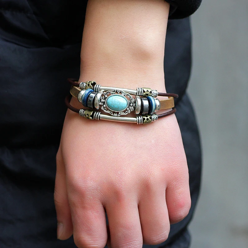 European and American retro leather hand-woven bracelets Fashion DIY wild Court wind beaded men's bracelet
European and American retro leather hand-woven bracelets Fashion DIY wild Court wind beaded men's bracelet
