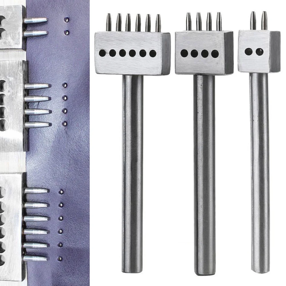 3 Pcs Leather Craft Row Punch Stitching Cutter Tool Round Hole Punch Drilling Tools H99F