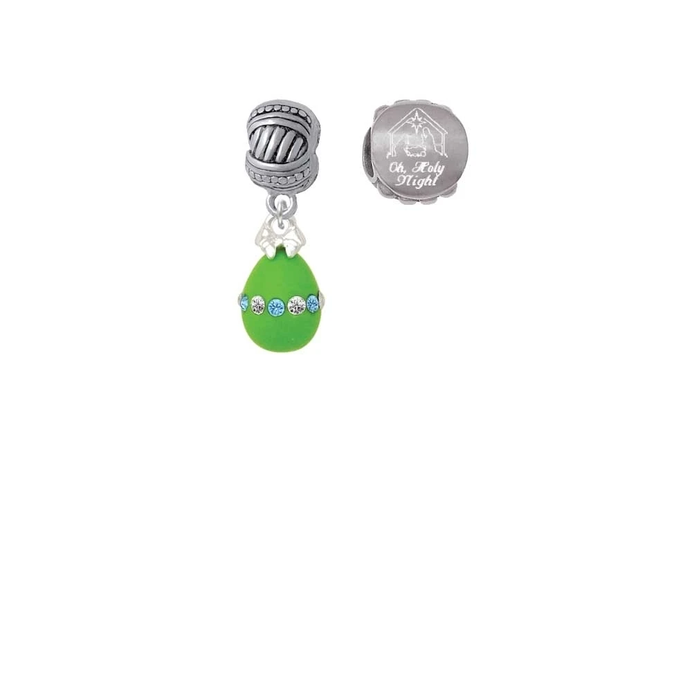 Lime Green Easter Egg with Color Crystal Band Come Let us Adore Him Charm Beads (Set of 2)