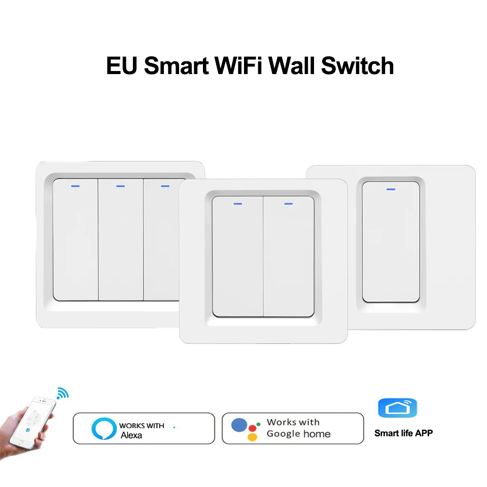 EU 1/2/3 Smart Light Switch,Wifi push button Switch timer switch Remote Controler Works with Alexa, Google home smart life APP
EU 1/2/3 Smart Light Switch,Wifi push button Switch timer switch Remote Controler Works with Alexa, Google home smart life APP