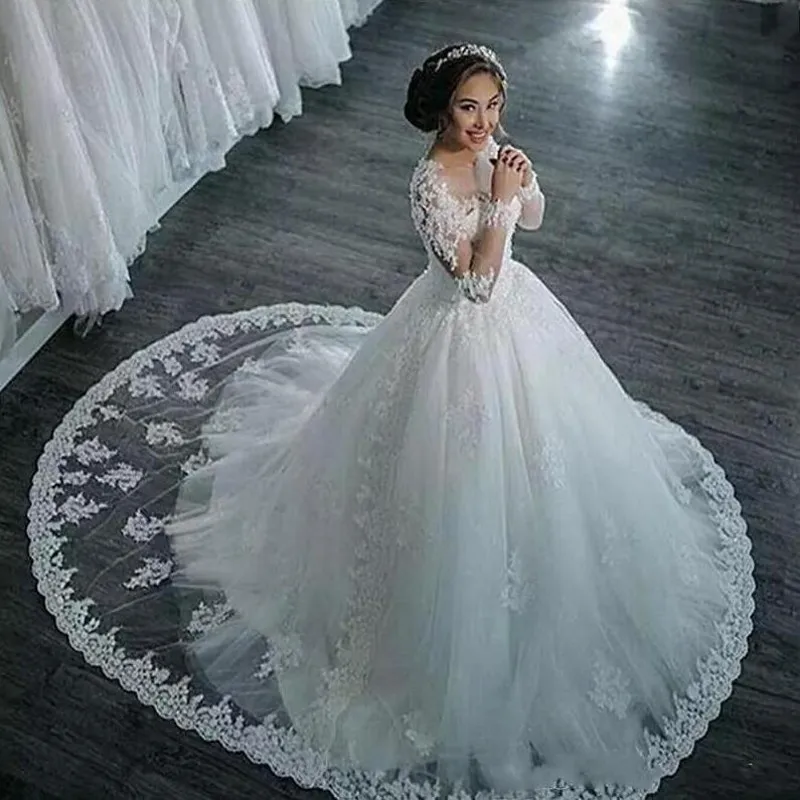 bruidsjurken Sheer Neck Wedding Dresses Lace Applique Beads Bridal Gowns Long Sleeves Train Buttons Plus Size Wedding Dress
bruidsjurken Sheer Neck Wedding Dresses Lace Applique Beads Bridal Gowns Long Sleeves Train Buttons Plus Size Wedding Dress