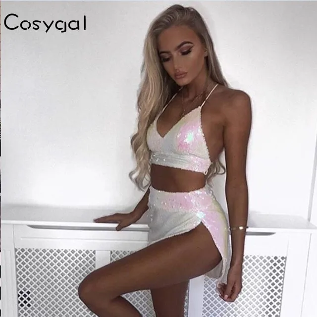 COSYGAL Women Sexy Sparkle Squared Sequin Split Mini Dress 2018 Fashion 2 Pieces V Neck Vestidos Elegant Club Party Dresses
COSYGAL Women Sexy Sparkle Squared Sequin Split Mini Dress 2018 Fashion 2 Pieces V Neck Vestidos Elegant Club Party Dresses