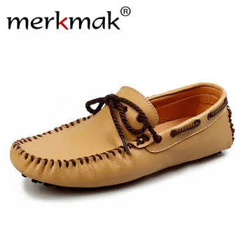 

Merkmak Brand Men Genuine Leather Loafers Soft Casual Shoes Cowhide Driving Shoes Comfortable Slip On Moccasins Footwear