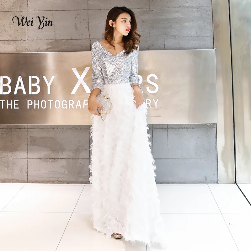 weiyin Robe De Soiree 2019 New Elegant A Line V Neck White Lace Long Formal Evening Dresses Sequined Party Gowns WY1112
weiyin Robe De Soiree 2019 New Elegant A Line V Neck White Lace Long Formal Evening Dresses Sequined Party Gowns WY1112