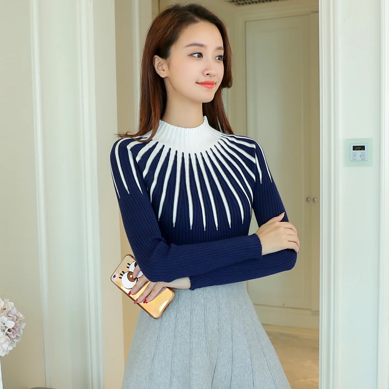 2018 New Women Knitted Turtleneck Full Sleeve Patchwork Striped Sweaters Pullovers Female Knitting Stripes Sweaters Tops Girls
2018 New Women Knitted Turtleneck Full Sleeve Patchwork Striped Sweaters Pullovers Female Knitting Stripes Sweaters Tops Girls