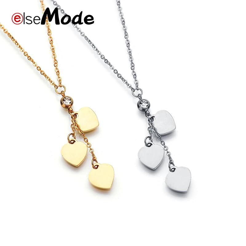 Stainless steel Women Jewelry three Heart Charms Necklace Pendant Gold SILVER