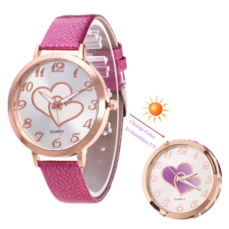 New Fashion Heart Style Temperature Change Color Women Watch Sun UV Color Change Women Quartz Wristwatches Relogio Feminino
New Fashion Heart Style Temperature Change Color Women Watch Sun UV Color Change Women Quartz Wristwatches Relogio Feminino