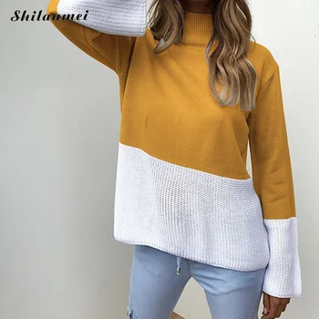 Fashion Women Casual Long Sleeve Knitted Sweater Pullover Loose Jumper Tops Knitwear Autumn Color Patchwork Turltneck Sweaters
Fashion Women Casual Long Sleeve Knitted Sweater Pullover Loose Jumper Tops Knitwear Autumn Color Patchwork Turltneck Sweaters