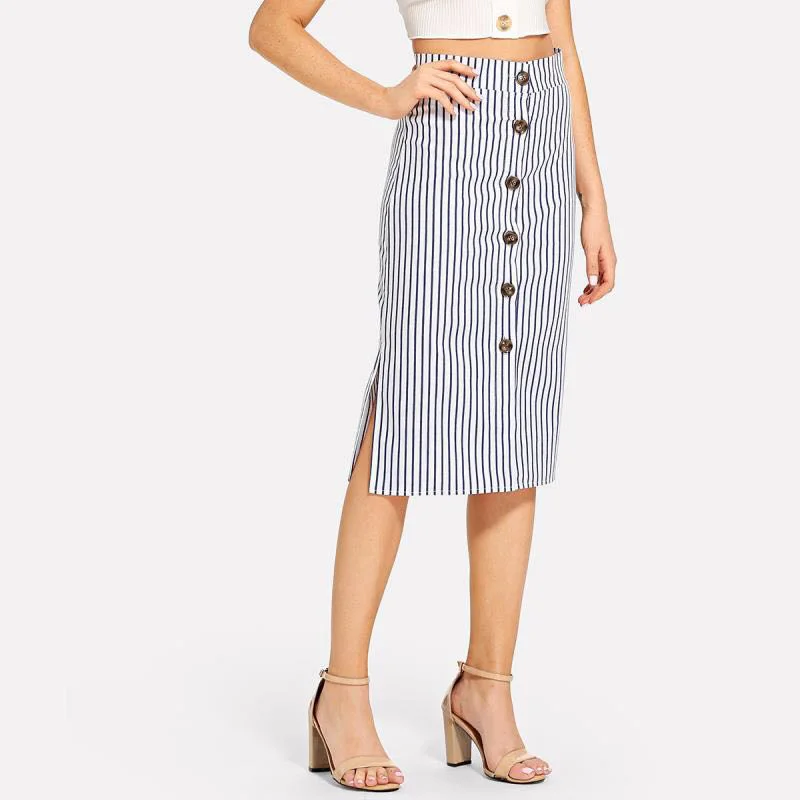 New chic autumn women female slim striped buttons skirts office lady mid-calf skirts 
New chic autumn women female slim striped buttons skirts office lady mid-calf skirts