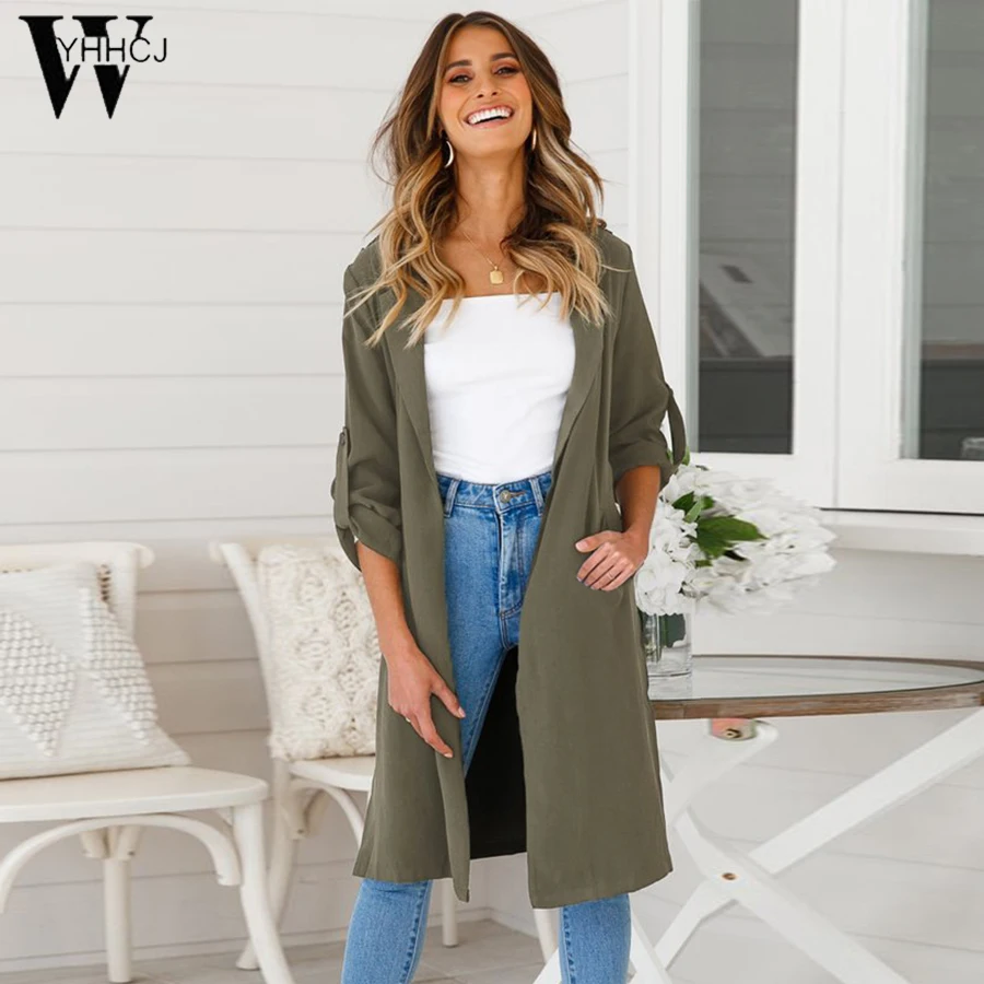 WYHHCJ 2018 women's summer solid single breasted turn down collar long sleeve bandage thin trench coat female loose windbreaker
WYHHCJ 2018 women's summer solid single breasted turn down collar long sleeve bandage thin trench coat female loose windbreaker