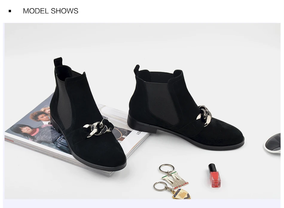 Donna-in kid suede ankle boots fashion metallic chains genuine leather women boots 1608-N5  (3)
