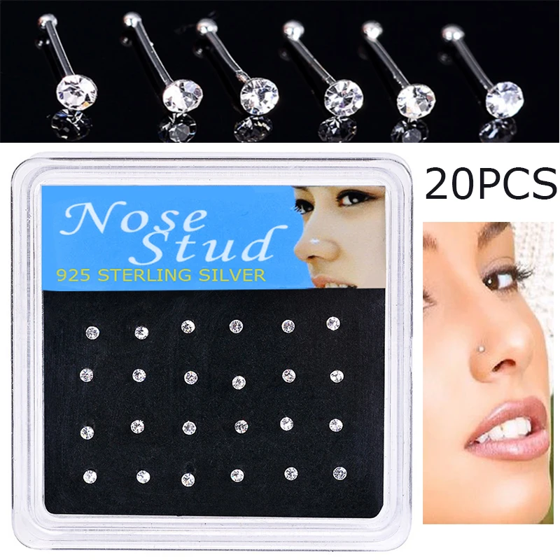 WALERV 20PCS Fashion 925 Sterling Silver Nose Studs Round White Crystal Nose Rings Body Nose Piercing Jewelry Earings Ball end
WALERV 20PCS Fashion 925 Sterling Silver Nose Studs Round White Crystal Nose Rings Body Nose Piercing Jewelry Earings Ball end