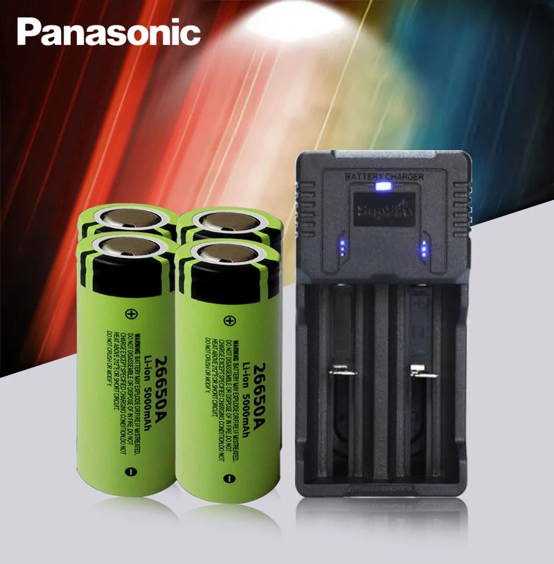 4pc 100% Original Panasonic 26650A 3.7V 5000mAh High Capacity 26650 Li-ion Rechargeable Batteries AND Fast Charger Best Quality
4pc 100% Original Panasonic 26650A 3.7V 5000mAh High Capacity 26650 Li-ion Rechargeable Batteries AND Fast Charger Best Quality
