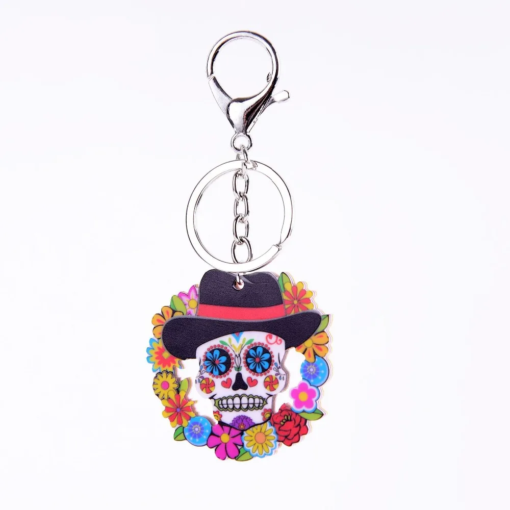 New Acrylic Sugar Skull Keychain Skeleton Flower Key Chain Rings Fashion Cool Punk Keyring For Key Holder Jewelry Halloween Gift
New Acrylic Sugar Skull Keychain Skeleton Flower Key Chain Rings Fashion Cool Punk Keyring For Key Holder Jewelry Halloween Gift