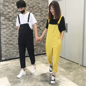 

Super Handsome Retro Tooling Overalls Korean version of Hip Hop Style Nine Points Suspenders Summer Casual Couple Jumpsuit