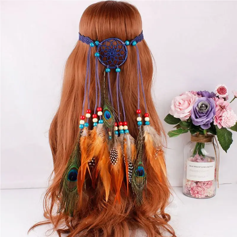 Hippie Bohemian Women Dreamcatcher Headband Indian Colored Beaded Artificial Peacock Feather Cosplay Party Hair Accessories
Hippie Bohemian Women Dreamcatcher Headband Indian Colored Beaded Artificial Peacock Feather Cosplay Party Hair Accessories