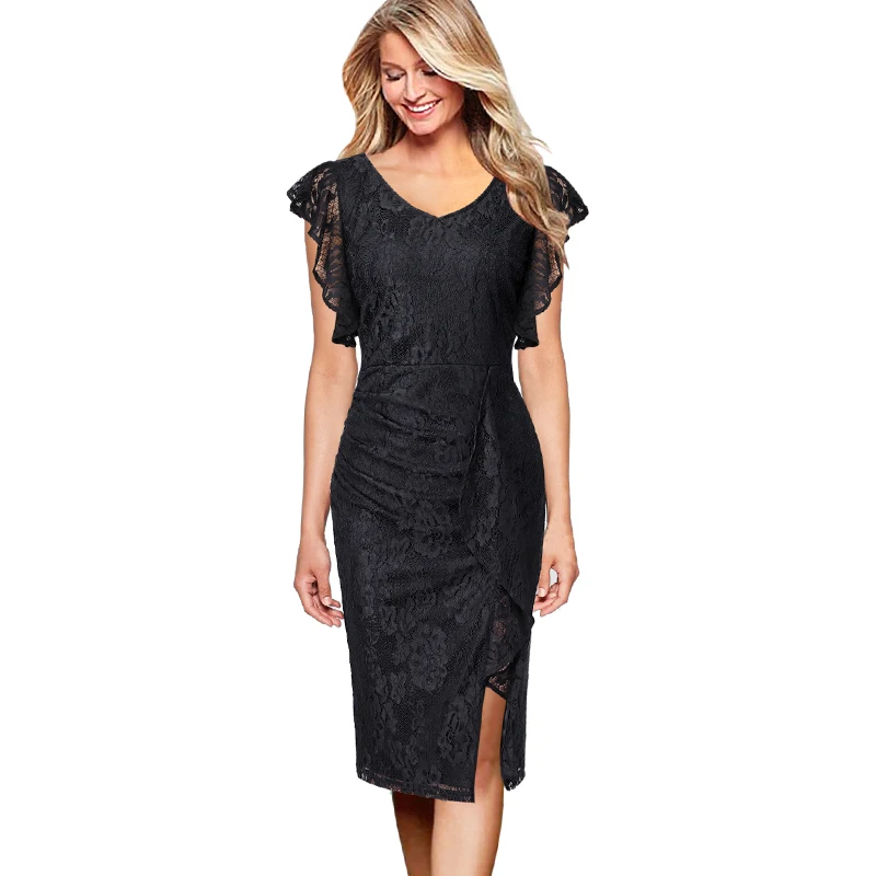 Vfemage Womens Elegant Floral Lace Ruched Ruffles Sleeve Front Slit Cocktail Wedding Party Slim Fitted Bodycon Pencil Dress 2203
Vfemage Womens Elegant Floral Lace Ruched Ruffles Sleeve Front Slit Cocktail Wedding Party Slim Fitted Bodycon Pencil Dress 2203