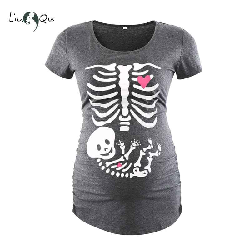 halloween maternity t shirt skull pregnancy top maternity clothes ropa embarazada cool bone pregnant mama tee