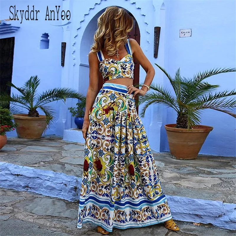 Vintage Printed Women Summer Maxi Dress Two Piece Set Sexy Spaghetti Straps Boho Beach Dress Plus Size 3XL Long Dresses Vestidos
Vintage Printed Women Summer Maxi Dress Two Piece Set Sexy Spaghetti Straps Boho Beach Dress Plus Size 3XL Long Dresses Vestidos