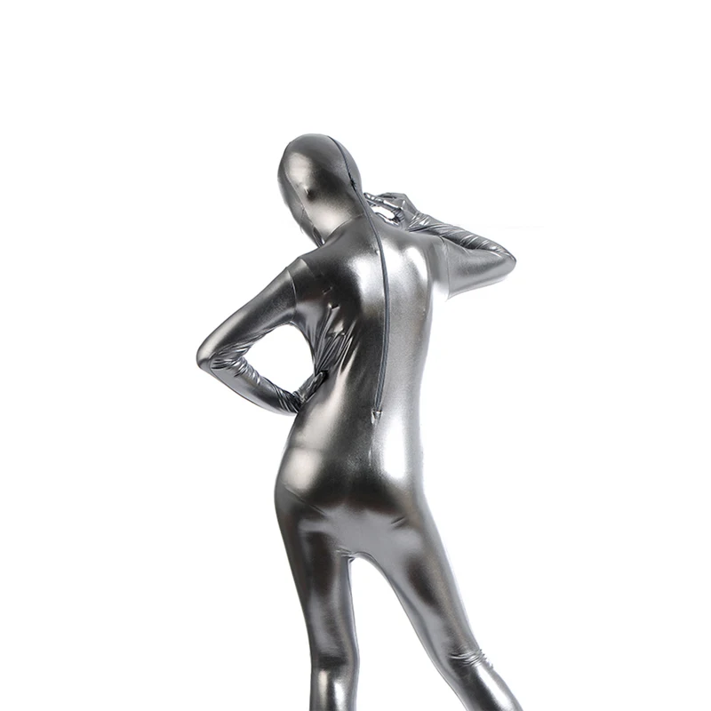 Cosplay&ware Ainclu Hot Selling Fullbody Silver Gray Glue Metallic Zentai For Hallween Shiny Spandex Long Sleeve Female Sexy Bodysuits 15 Cosplay&ware Ainclu Hot Selling Fullbody Silver Gray Glue Metallic Zentai For Hallween Shiny Spandex Long Sleeve Female Sexy Bodysuits -Zentai shop online