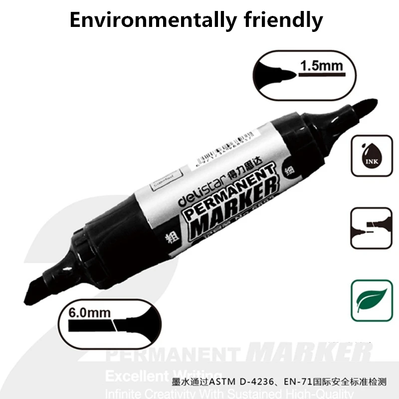 Deli Black 1.5/6mm Dual Tip Fast Dry Permanent Oil Waterproof Marker Pens CD Fabric Tires Sharpie Drawing Writing Stationery Pen
Deli Black 1.5/6mm Dual Tip Fast Dry Permanent Oil Waterproof Marker Pens CD Fabric Tires Sharpie Drawing Writing Stationery Pen