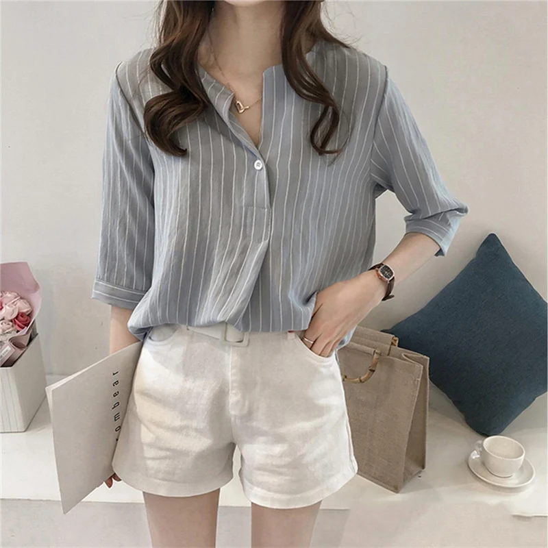 Fashion Womens Tops and Blouses Summer Casual Stripe Shirt Ladies Loose chemise femme Ladies OL blusa feminina Plus Size
Fashion Womens Tops and Blouses Summer Casual Stripe Shirt Ladies Loose chemise femme Ladies OL blusa feminina Plus Size