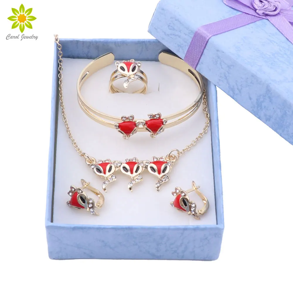 Gold Color Lovely Fox Pendant Necklace Earrings Bracelet Ring Children Birthday Party Baby Gift Kid Jewelry Set with Gift Boxes
Gold Color Lovely Fox Pendant Necklace Earrings Bracelet Ring Children Birthday Party Baby Gift Kid Jewelry Set with Gift Boxes