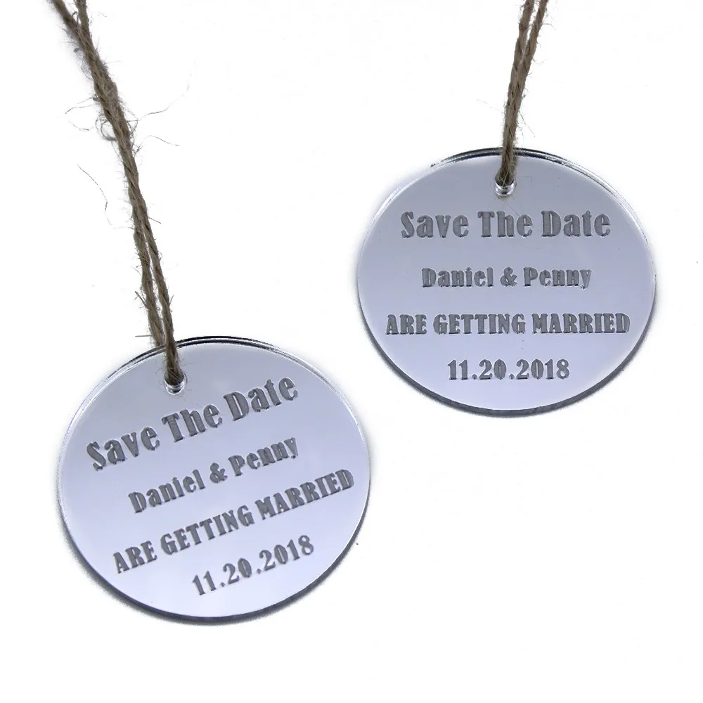 50pcs Personalized Engraved Mirror Round Circle Shape Gift Tags Wedding Tags Save The Date Tag With Jute Ribbon Favors 5x5cm
50pcs Personalized Engraved Mirror Round Circle Shape Gift Tags Wedding Tags Save The Date Tag With Jute Ribbon Favors 5x5cm