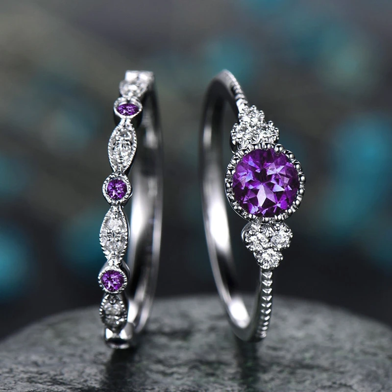 SHUANGR Vintage 2Pcs/Set Luxury Purple Pink Stone Crystal Rings For Women Sliver Color Wedding Engagement Rings Fashion Jewelry
SHUANGR Vintage 2Pcs/Set Luxury Purple Pink Stone Crystal Rings For Women Sliver Color Wedding Engagement Rings Fashion Jewelry
