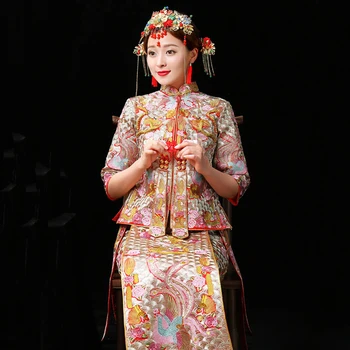 Chinese Female Embroidery Wedding Cheongsam Ancient Bride Dragon&Phoenix Dress Elegant Ankle-Length Marriage Qipao Set S-XL
Chinese Female Embroidery Wedding Cheongsam Ancient Bride Dragon&Phoenix Dress Elegant Ankle-Length Marriage Qipao Set S-XL