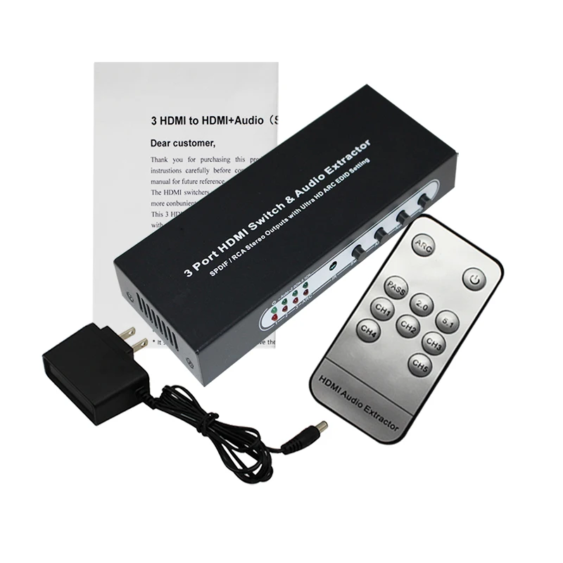 3 Port HDMI Switch with Optical Toslink SPDIF & RCA L/R Audio Out, 3x1 HDMI Audio Extractor Splitter with Remote, Supports 4K*2K
3 Port HDMI Switch with Optical Toslink SPDIF & RCA L/R Audio Out, 3x1 HDMI Audio Extractor Splitter with Remote, Supports 4K*2K