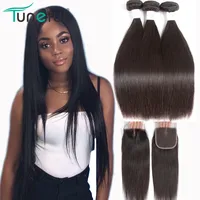Straight Hair 3 Bundles With Closure Tuneful 100% Remy Hair Weft Weave Extensions Brazilian Human Hair Bundles With Closure image