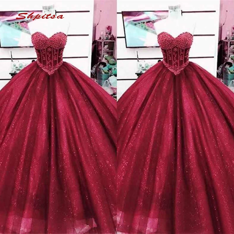 Burgundy Luxury Quinceanera Dresses Ball Gown Sweetheart Tulle Prom Debutante Sixteen 15 Sweet 16 Dress | Свадьбы и торжества