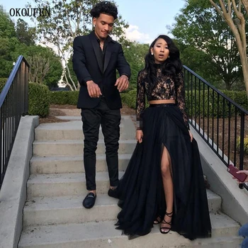 Black Prom Dresses 2019 Two Pieces Lace Long Sleeves Crop Top Sexy Split Women Formal Party vestidos de fiesta largo elegant
Black Prom Dresses 2019 Two Pieces Lace Long Sleeves Crop Top Sexy Split Women Formal Party vestidos de fiesta largo elegant