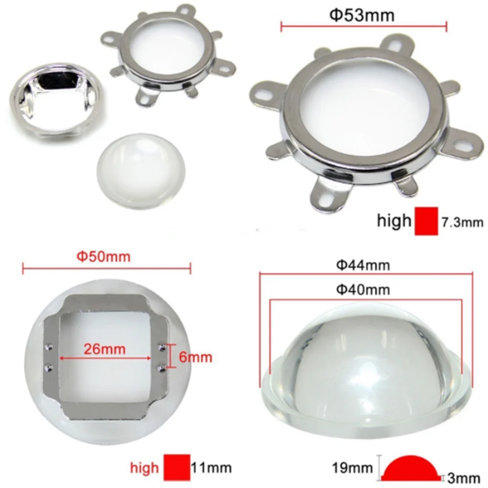 

1Set 44mm Glass LED Lens 60 Degree Beam Angle + 50mm Reflector Collimator + Fixed Bracket for 20W 30W 50W 100W High Power LED