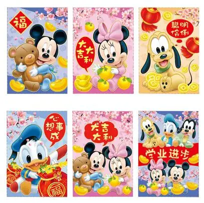 

10 Packs 60 Pcs Cartoon Mickey Minnie Chinese New Year Red Envelope Kid Paper Red Packet