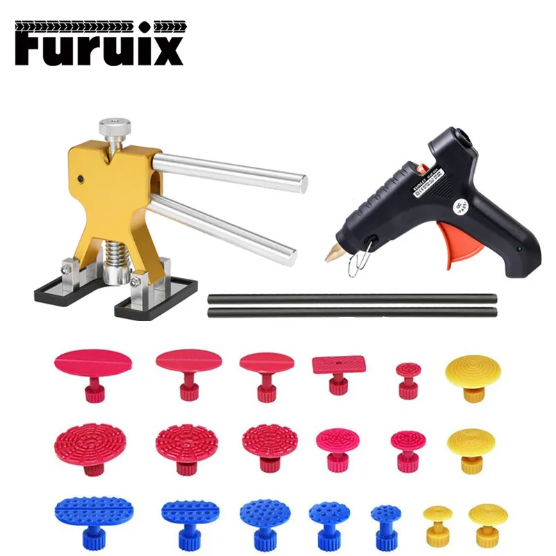 FURUIX PDR Tools Paintless Car Dent Repair Tool Dent Removal Dent Puller Tabs Dent Lifter with Glue Sticks Hand Tool Set