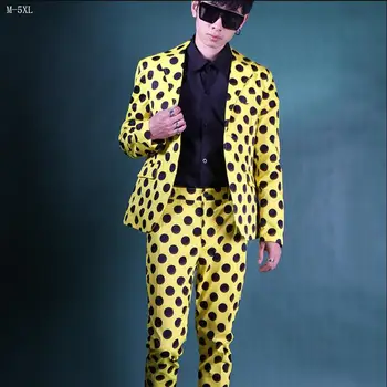 Promotion Yellow black wave point suit set fit slim net red suit hair stylist nightclub casual wear stage show costumes M-5XL
Promotion Yellow black wave point suit set fit slim net red suit hair stylist nightclub casual wear stage show costumes M-5XL