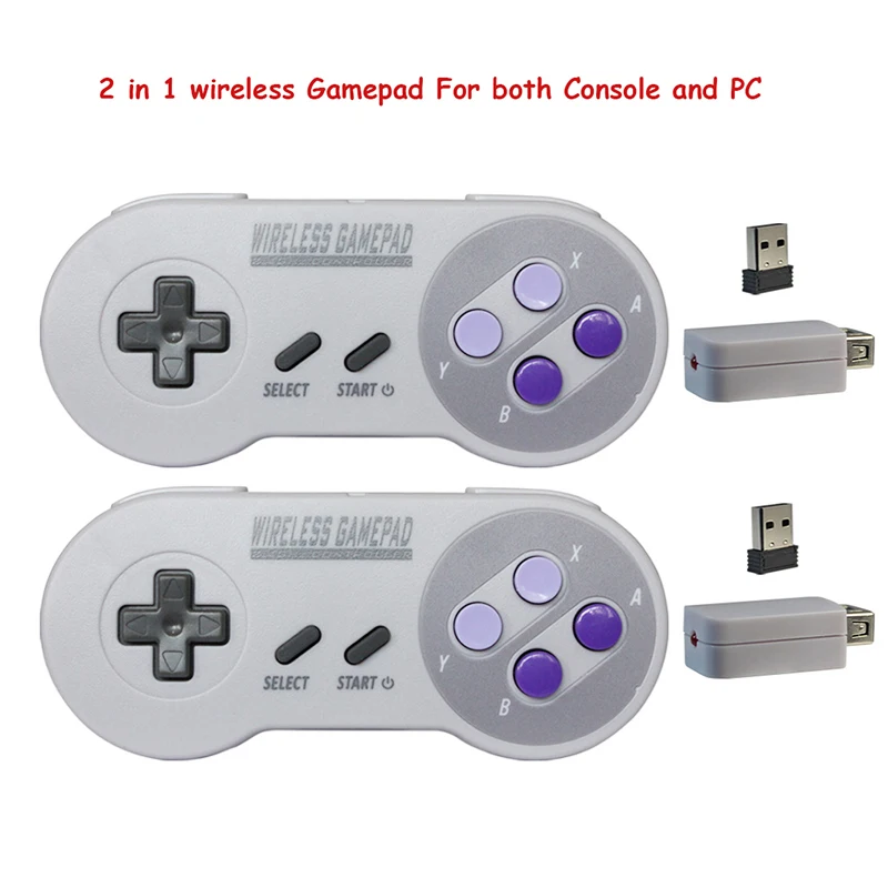 2 Reciever Wireless Gamepad 2.4G Joypad Joystick Controller for SNES for Classic MINI for PC Windows USB Purple Button
2 Reciever Wireless Gamepad 2.4G Joypad Joystick Controller for SNES for Classic MINI for PC Windows USB Purple Button