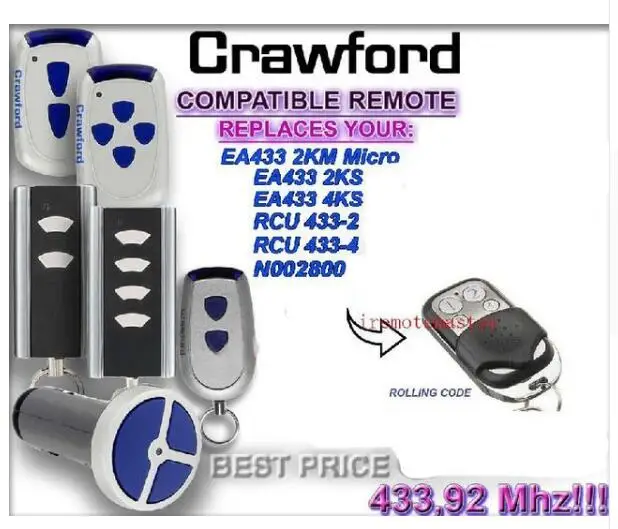 2018 NEW Crawford EA433 2KM MICRO,EA433 2KS RCU 433-2 N002800 remote control replacement rolling code good
2018 NEW Crawford EA433 2KM MICRO,EA433 2KS RCU 433-2 N002800 remote control replacement rolling code good