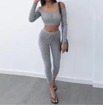 Grey Tracksuit Off Shoulder T Shirt Crop Top Pencil Pants Leggings Set Bodycon Slim Suit two piece pants set women 2 piece set
Grey Tracksuit Off Shoulder T Shirt Crop Top Pencil Pants Leggings Set Bodycon Slim Suit two piece pants set women 2 piece set