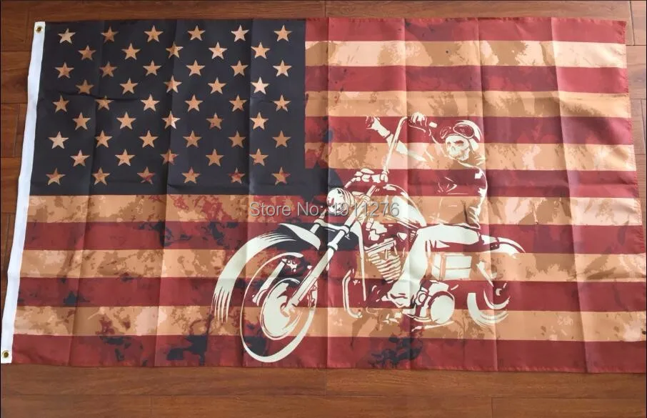 Image Free shipping 3 X5  flag of pirate riding motorcycle American priate flags 90x150cm customized pirate banners