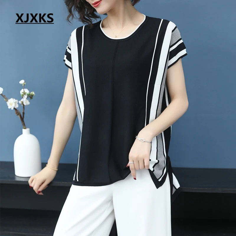 XJXKS Women Clothes 2019 Bat Sleeve Women Tee Shirt Femme Plus Size Black Top Stripe Knitted Summer Women T-shirt Casual Tops
XJXKS Women Clothes 2019 Bat Sleeve Women Tee Shirt Femme Plus Size Black Top Stripe Knitted Summer Women T-shirt Casual Tops
