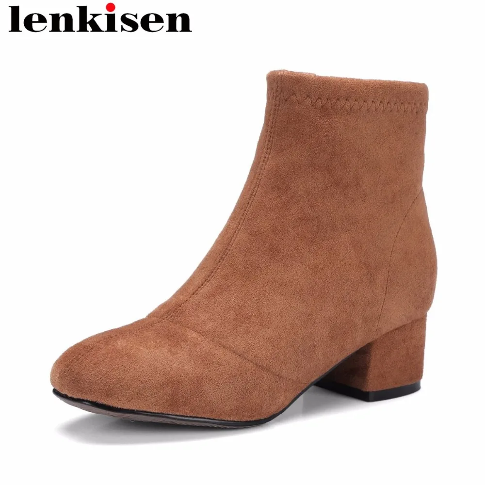 Lenkisen keep warm square toe solid med heels plus size zipper flock european designer charming ladies women ankle boots L8f1 
Lenkisen keep warm square toe solid med heels plus size zipper flock european designer charming ladies women ankle boots L8f1
