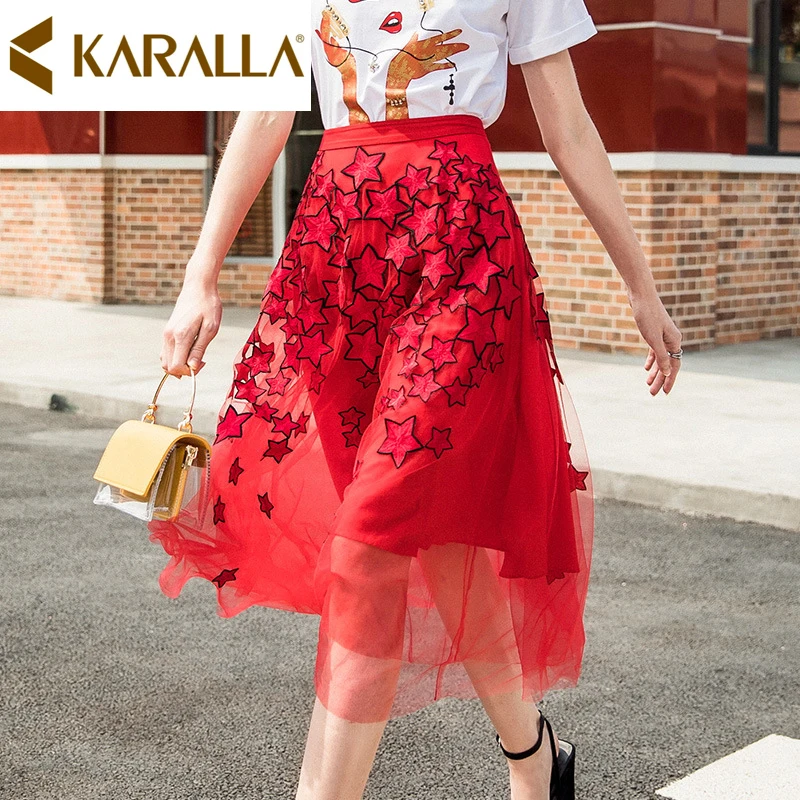 2019 Summer New Multi-layer Mesh Star Skirt Elegant Women Quality Embroidery A-line Red Skirt C925
2019 Summer New Multi-layer Mesh Star Skirt Elegant Women Quality Embroidery A-line Red Skirt C925